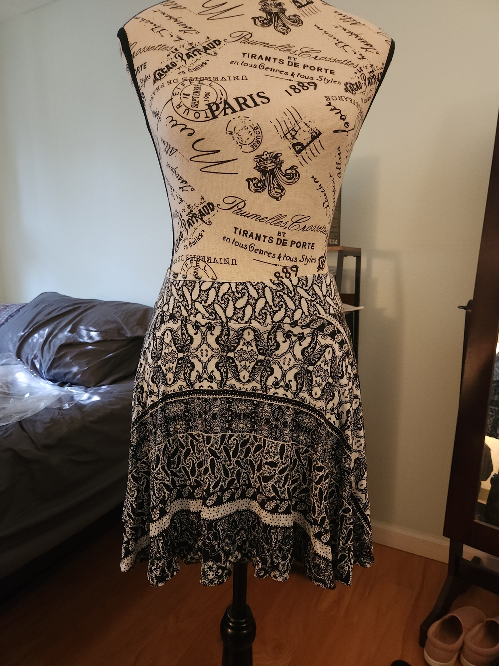 Black and Cream Paisley Skirt